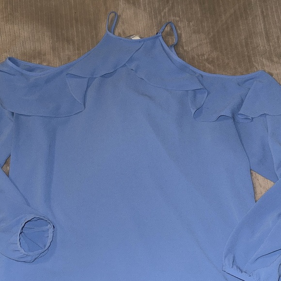 Michael Kors Blue Long Sleeve Ruffle Blouse Cold Shoulder - Picture 6 of 6